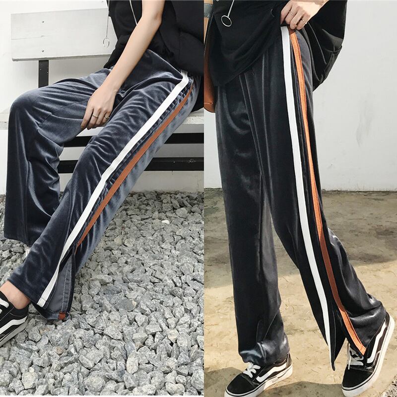 配色サイドライン・裾スリットイージーパンツ