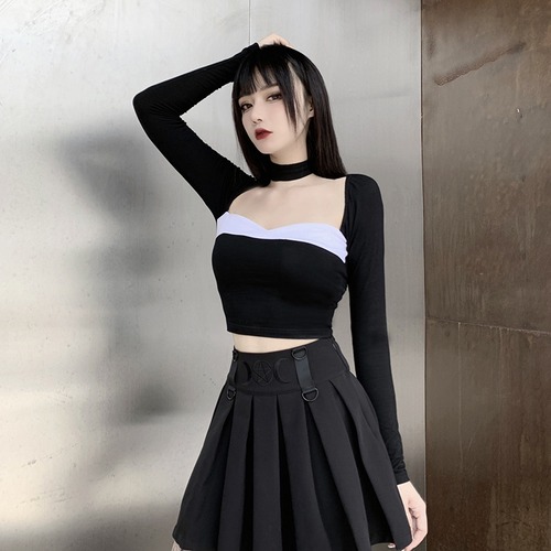 ✞✝✞ クロップドトップス ダーク♡カラーTシャツ ロング スクウェア ✞✝✞ ゴスロリ SM ミリ 甘ロリ クラロリ 和ロリ エレガント 黒ロリ 姫ロリ 華ロリ AA-AA53807284580