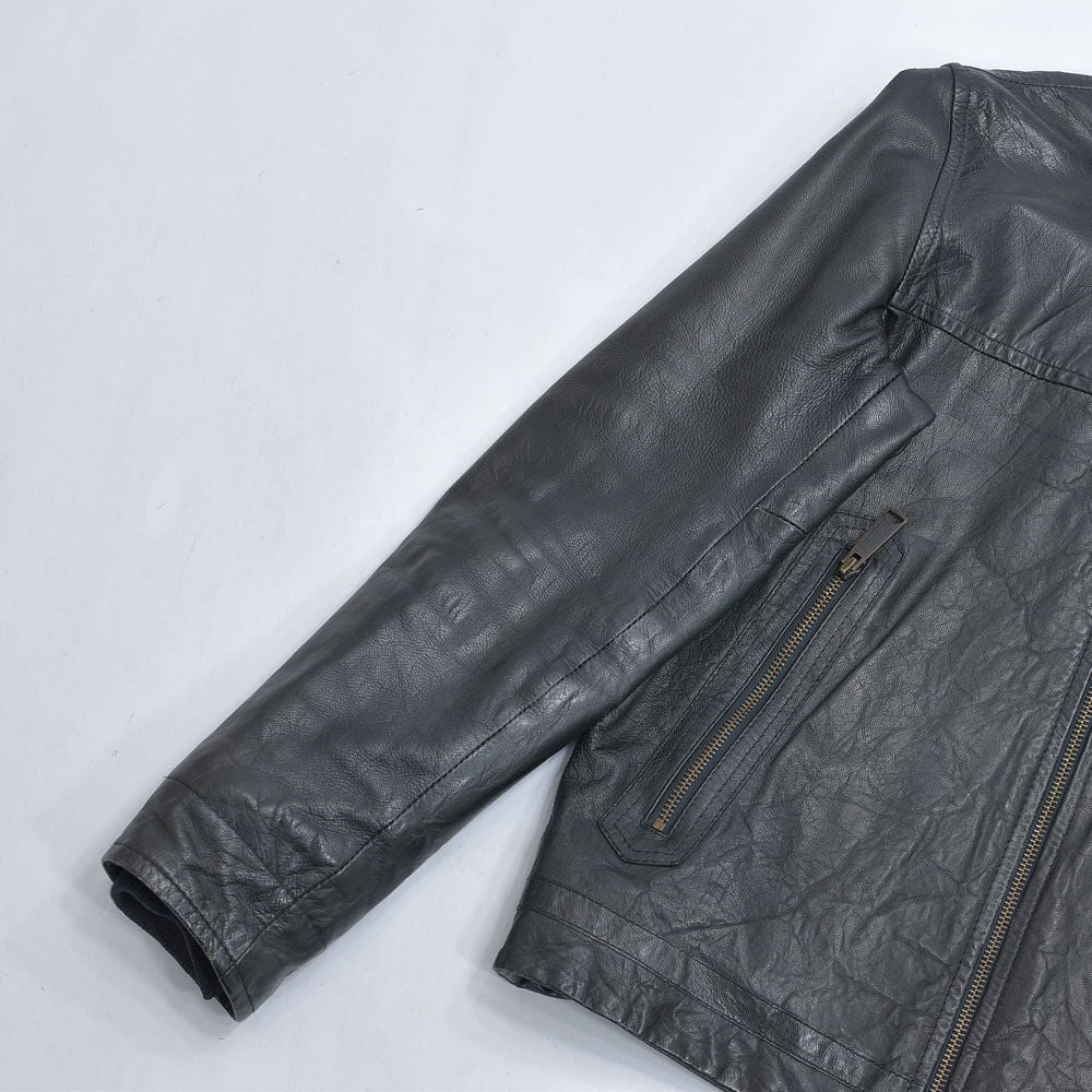 Used ブラックレザー シングルライダースジャケット 本革 タロン