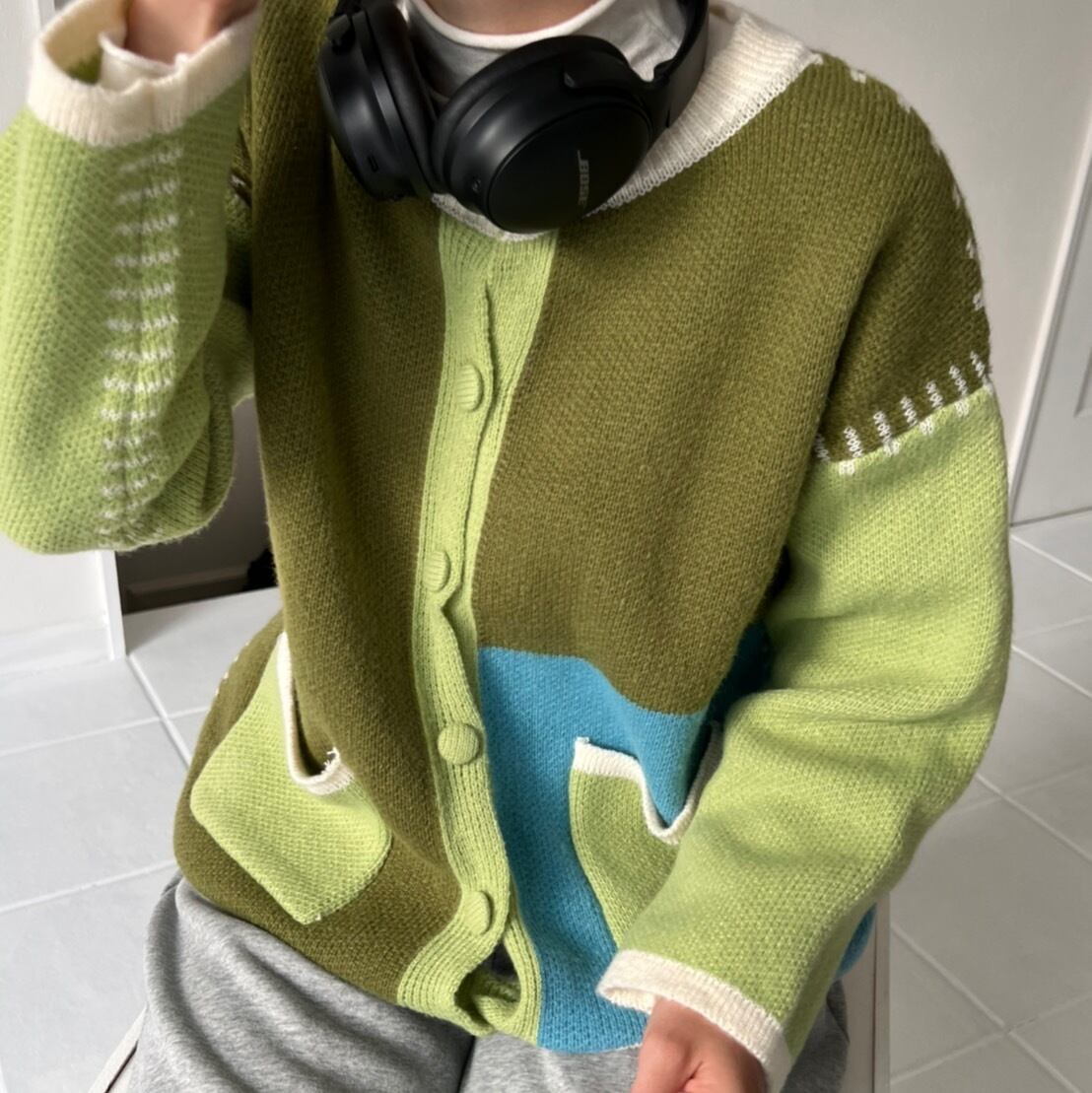 ステッチラインカラーニットカーディガン_LN01657