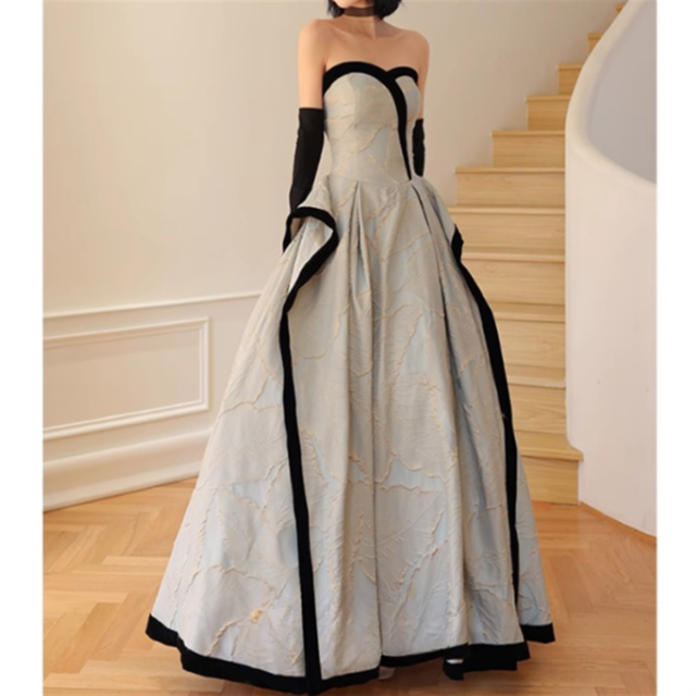 グローブ付きリーフ柄ドレス　D1047