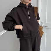 裏起毛ハーフZIPショート丈PK/ダークブラウン