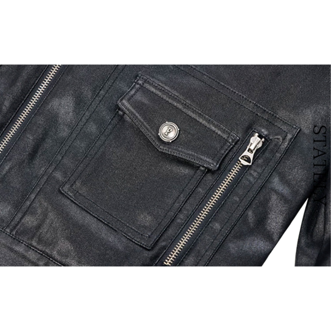 Black PU Leather マルチポケットジャケット_O76・画像13
