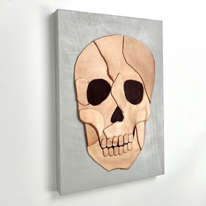 Leather collage art (SKULL)  A4 size wooden panel original picture