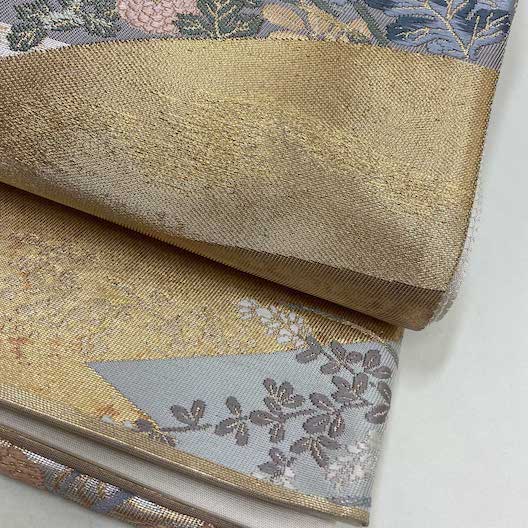 【袋帯】中古 帯 礼装 正絹 結婚式 入学式 卒業式 リサイクル ブラウン ベージュ 金 シルバー 銀 花柄   430cm   G512 袋帯】中古 帯 礼装 正絹 結婚式 入学式 卒業式 リサイクル ブラウン