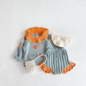 【春作】丸襟花刺繍2点セット