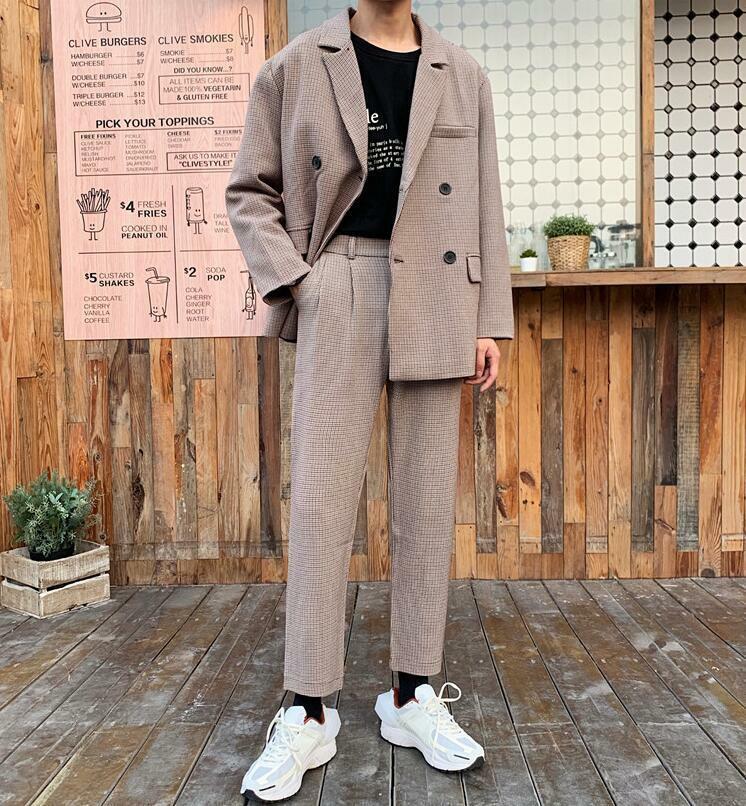 韓国メンズファッション 人気 セットアップ チェック柄 ジャケット パンツ スーツ 大人 Bw004 韓国メンズ服 流行プチプラ韓国メンズファッション新作通販 Buy The World