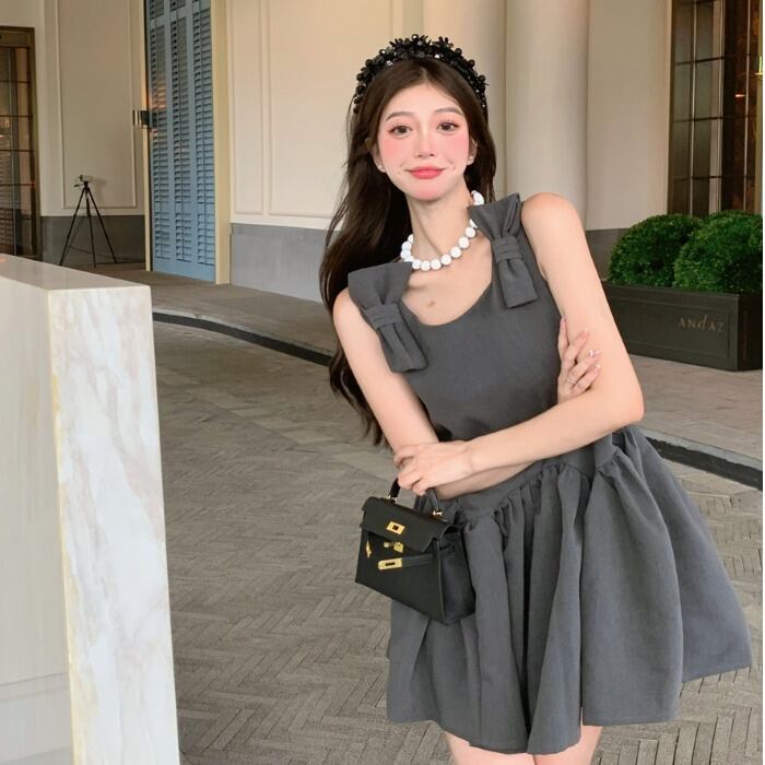 サマースタイルスタンダードスカート リボンウェストドレス レディース レトロ 夏物 ドラファッションホール46437598957