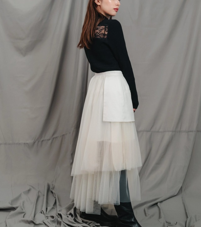 Asymmetry tulle skirt / ホワイト / Sサイズ
