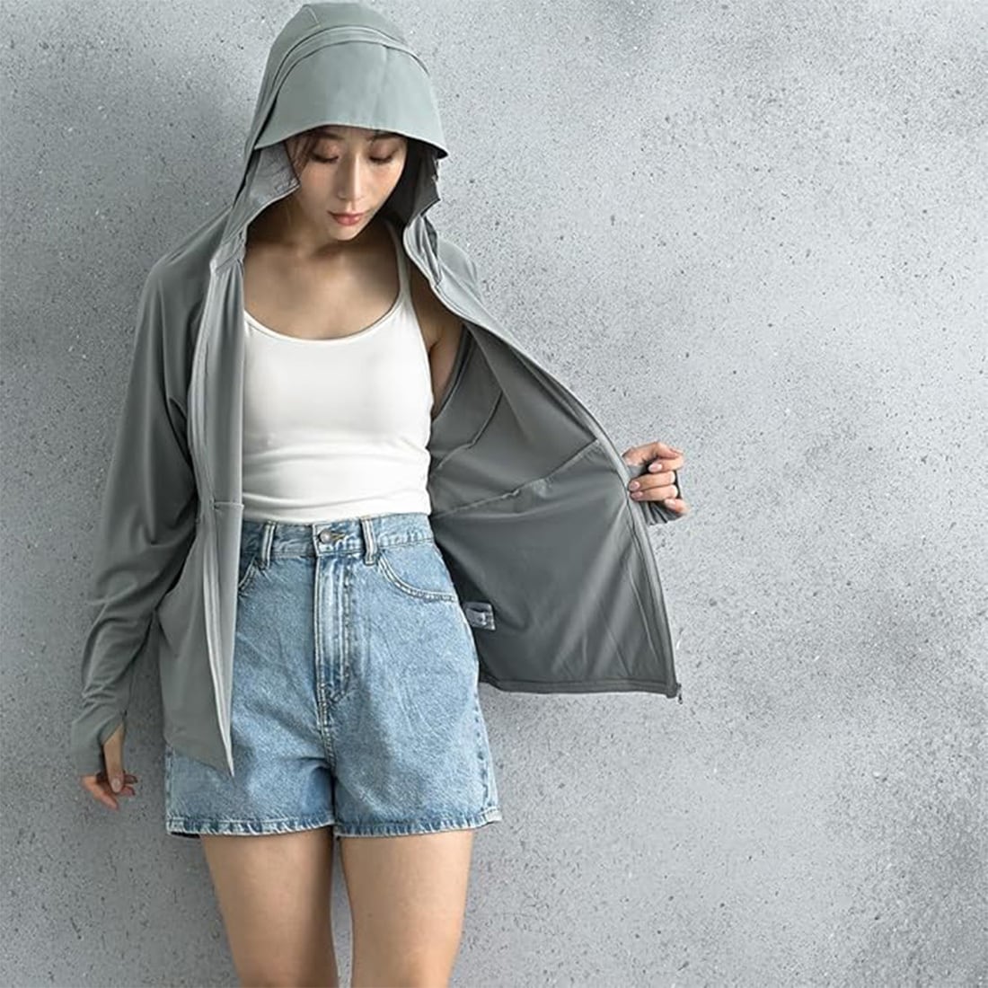 ラッシュガード レディース パーカー UVカット つば付き 取り外し可能