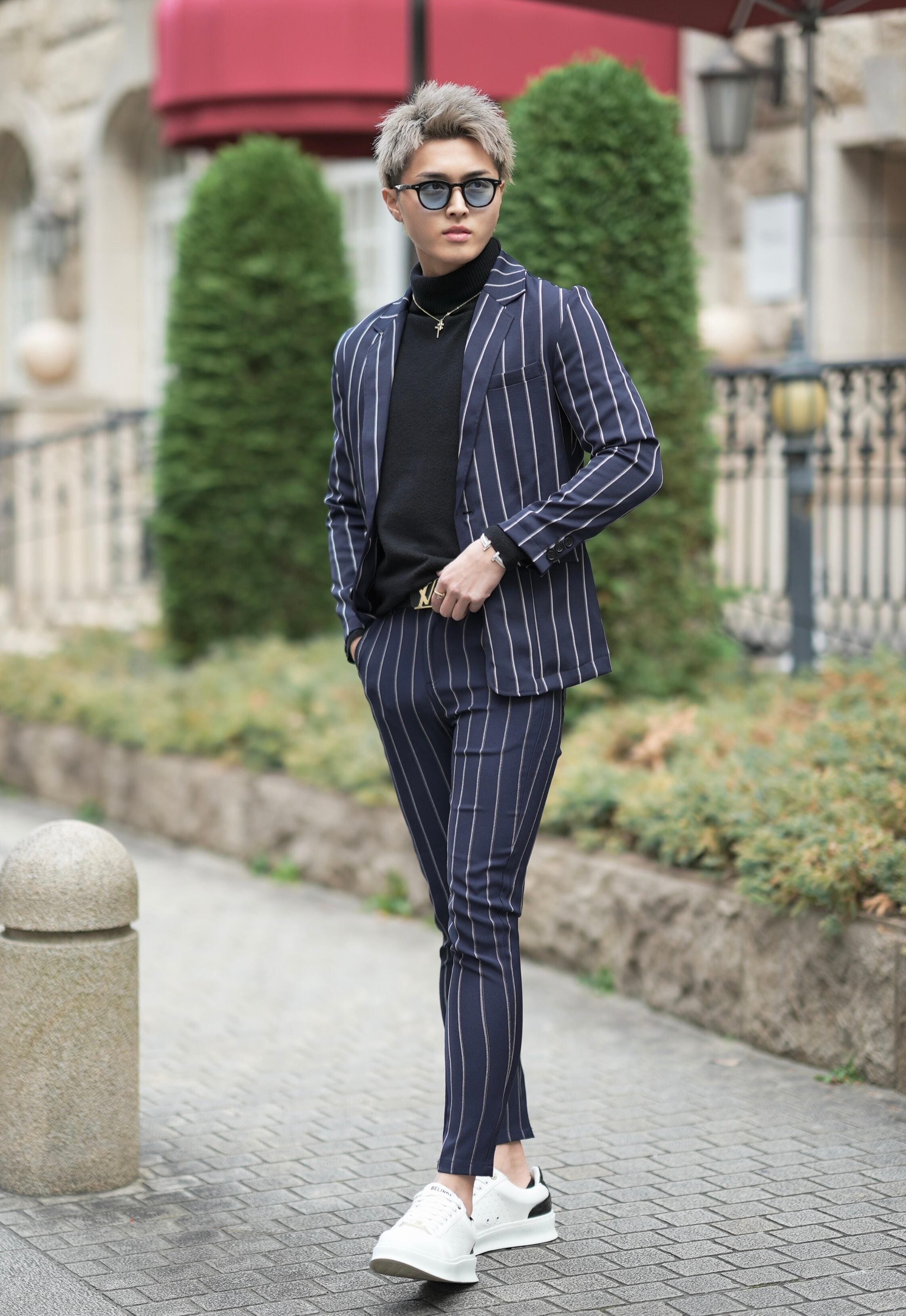 LUXURY STRIPE PANTS NAVY【BB24003】 | BELINDA OFFICIAL