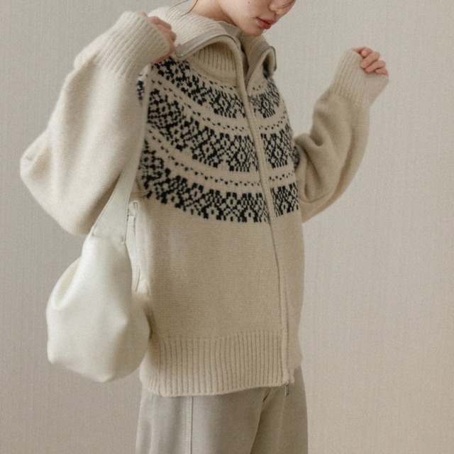 fair isle zip-up cardigan　J00436