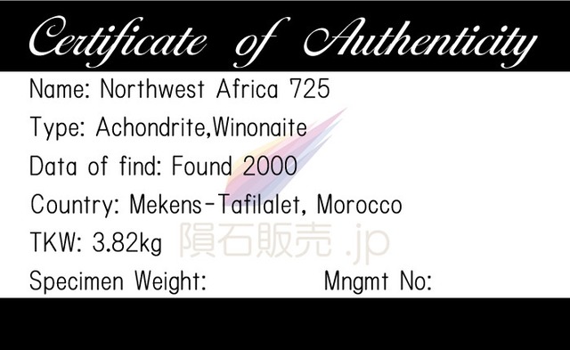 NWA725 隕石 0.64g ウィノナイト エイコンドライト 石質隕石 標本 M2602