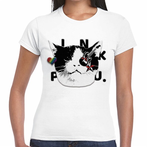 送料込み　猫フェイス　'I LOVE PUNK.' レディース　５.３オンス　半袖Tシャツ