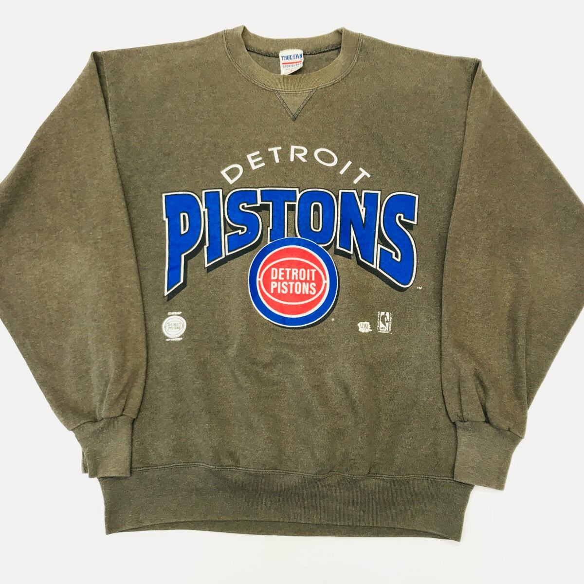 TRUEFAN SPORTSWEAR トゥルーファン 90年代 USA製 NBA DETROIT PISTONS 長袖 スウェット 変色グレー XL