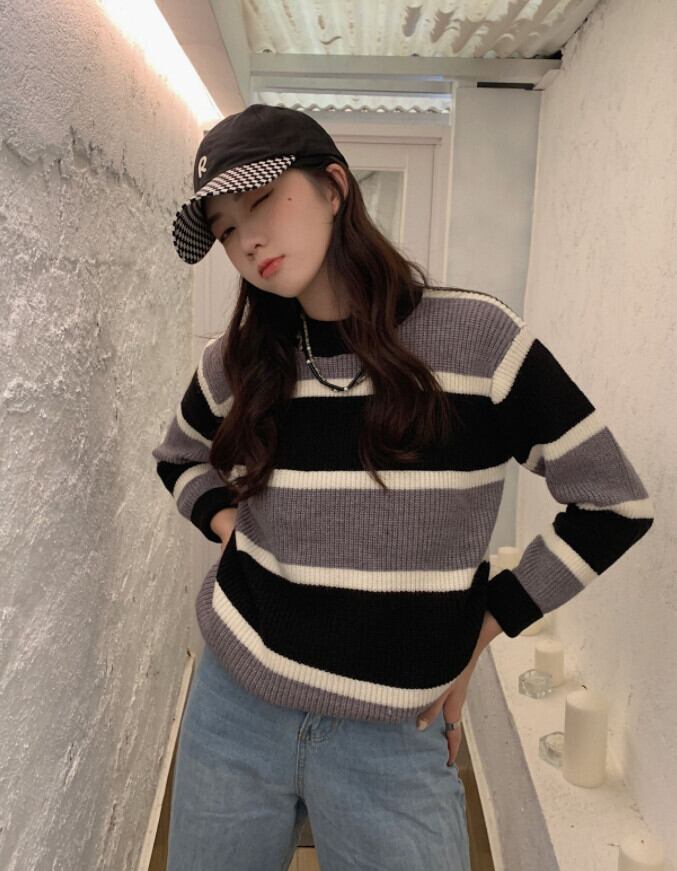 スタイルルーズプルオーバー トップス オータムカジュアルセーター ロング 秋物 モンロー72147365402