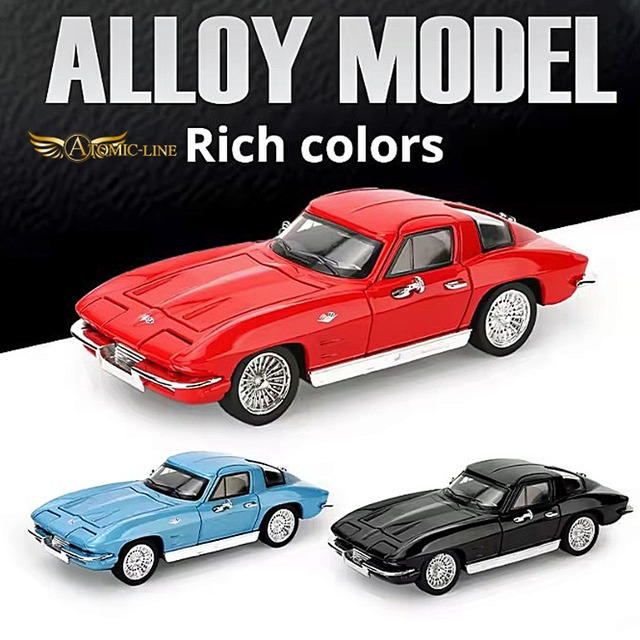 シボレー コルベット C2 スティングレイ 1/32 ミニカー 全3色 ライト点灯 エンジンサウンド 合金モデル 模型 ジオラマ