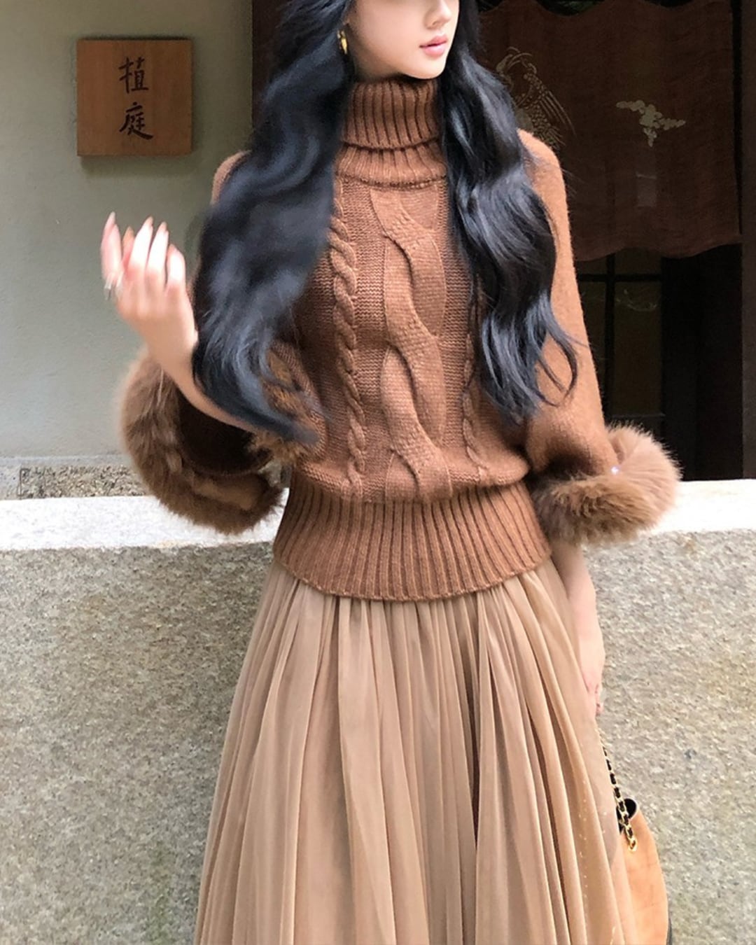 タートルネックケーブルファーニット l5391