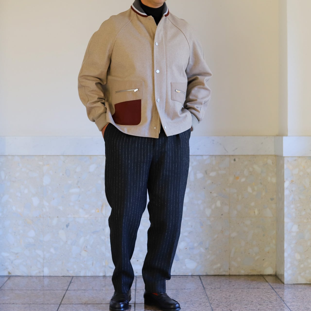 定価70万】HERMES special wool cashmere Varsity Jacket stadium 