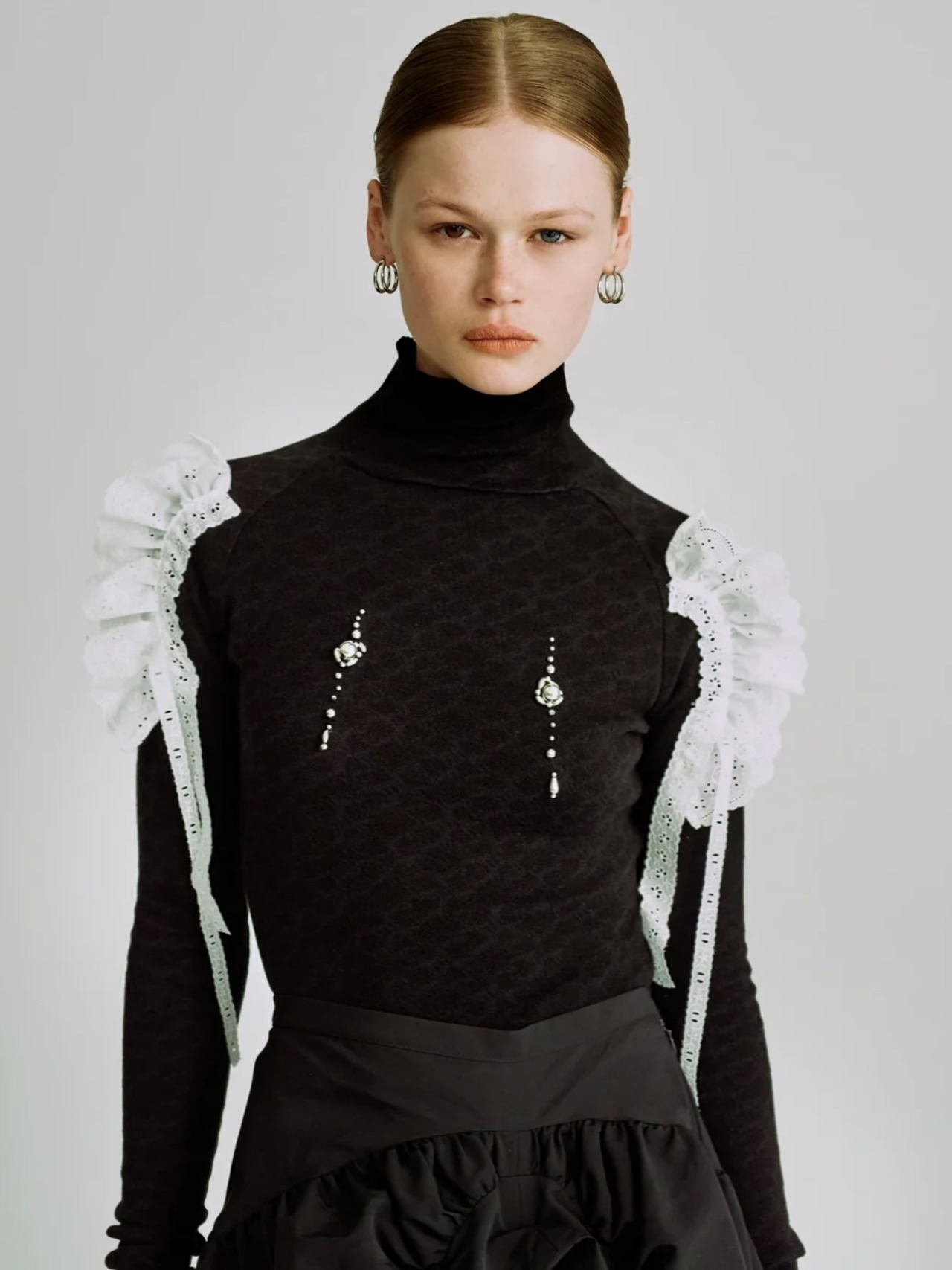 【25AW】Create Clair クリエイトクレイル / Lace bijou knit pullover / ニット - 1