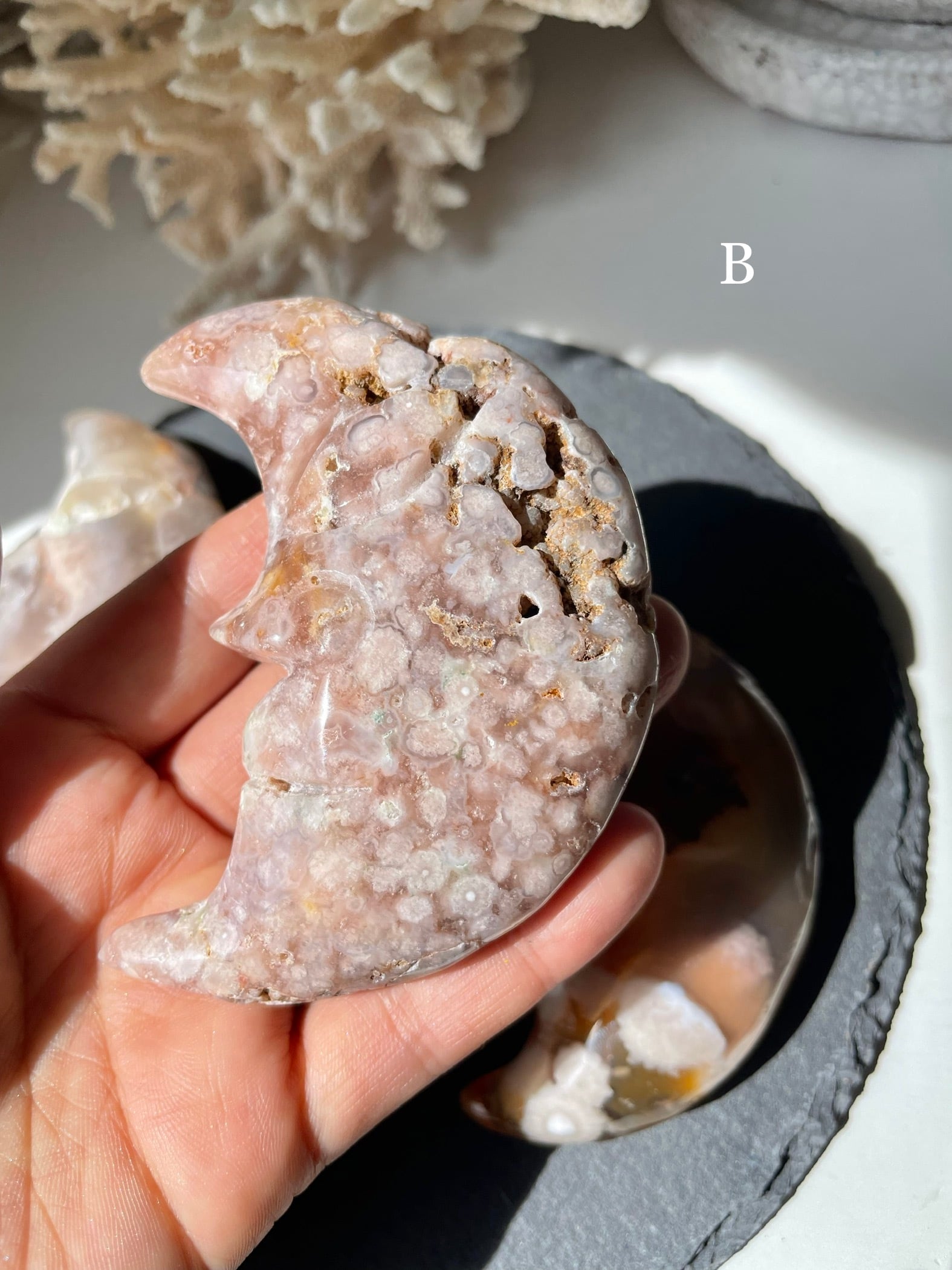 Flower Agate Moon shape stones(L) ②/ フラワーアゲートムーンシェイプ(L)②