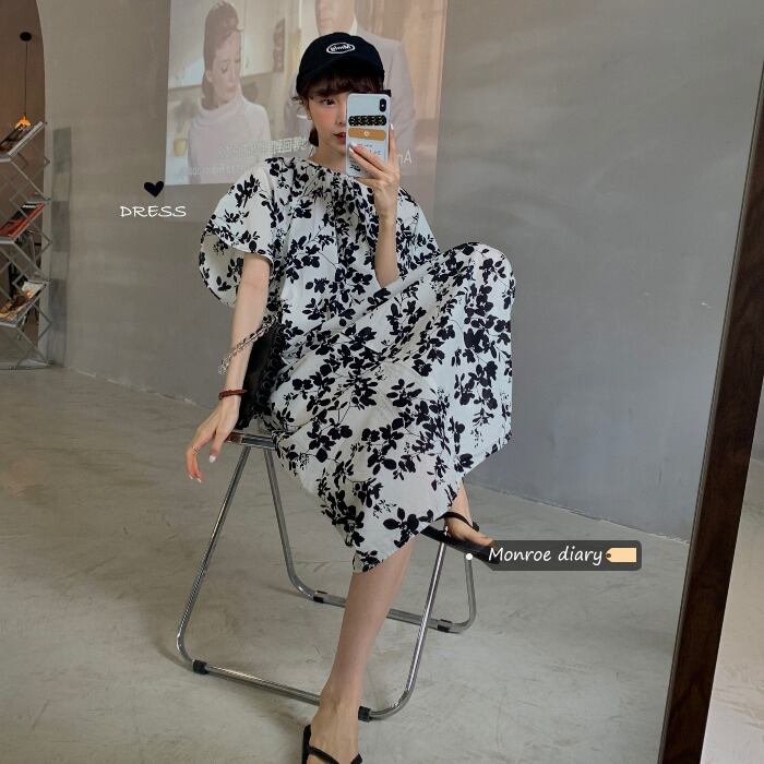 スタンダードフローラルドレス スカート スプリングAライン レトロ 春物 花柄 モンロー58647165663