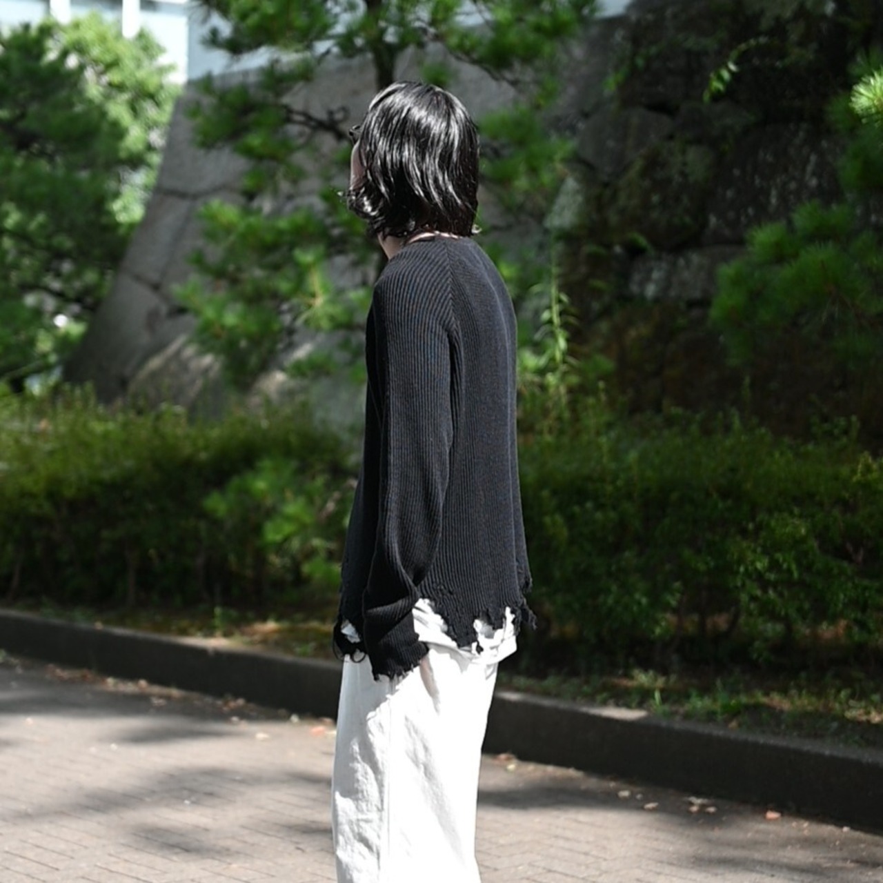 Leh(レー)GANKO別注×damage waffle L/S sweater コーディネート