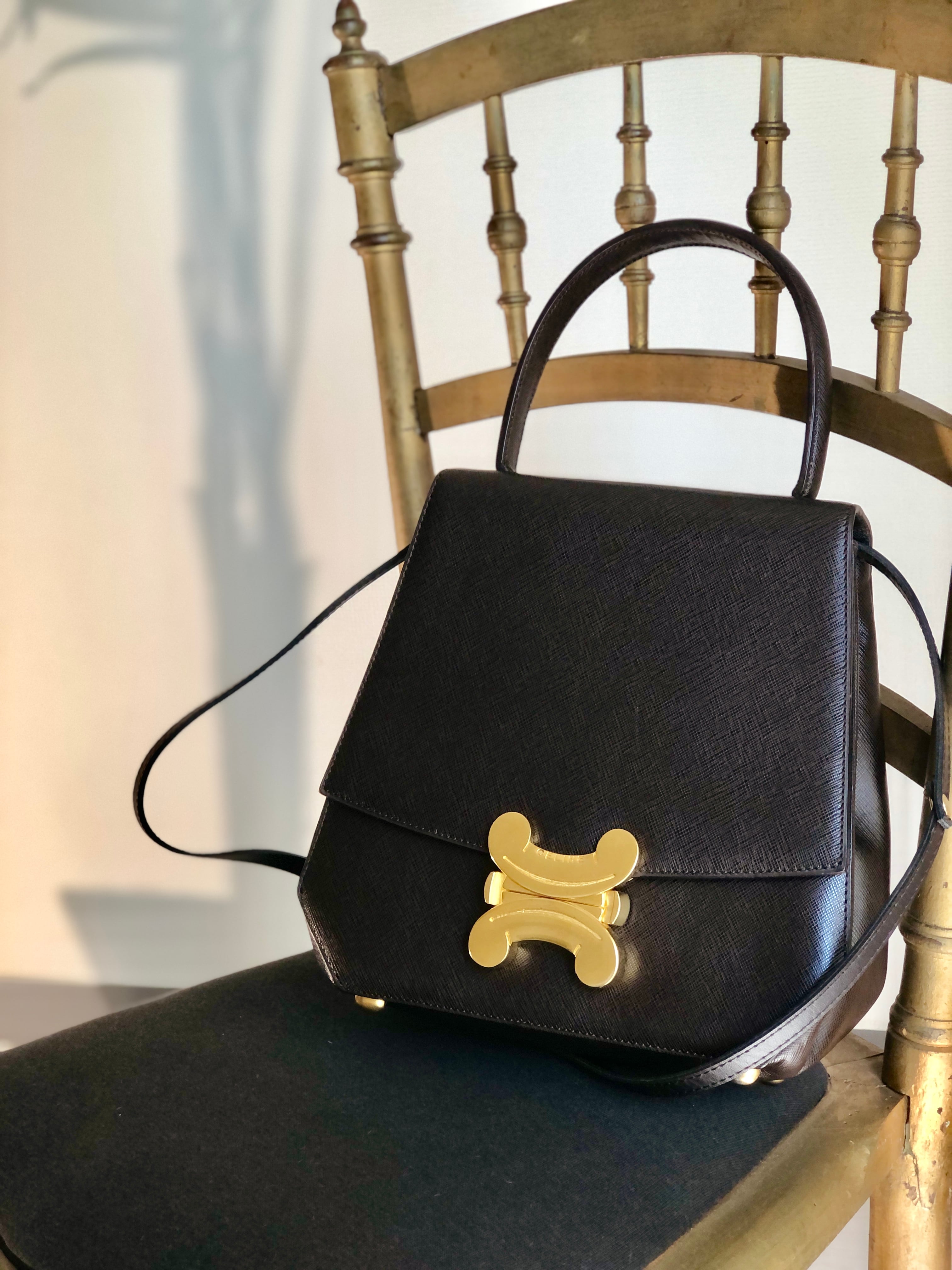 CELINE セリーヌ トリオンフ ロック 型押しレザー 2way ショルダーストラップ ブラウン vintage ヴィンテージ オールド  wne7kc | VintageShop solo powered by BASE