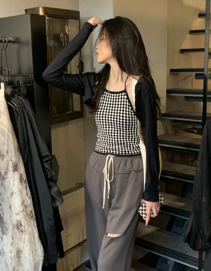 スタイルスタンダードオータムカーディガンワイドレッグパンツ レトロ ストリート 秋物 ワイドパンツ モンロー13354506914