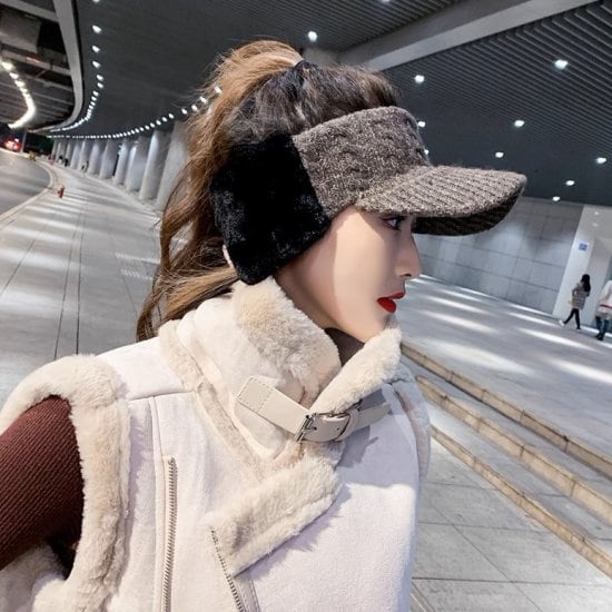 限定】レディース サンバイザー ニット帽 白 韓国 シンプル 帽子 耳