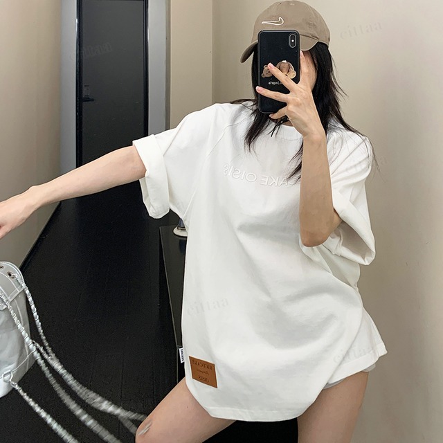 ★予約★D-1206　2026夏新作♡RICECAKE立体ロゴ半袖ラグランTシャツ　ホワイト