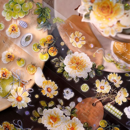 新作予約☆YB136B｜小白家【青葡花蔓】型抜き 貝殻光加工 マスキングテープ / PETテープ