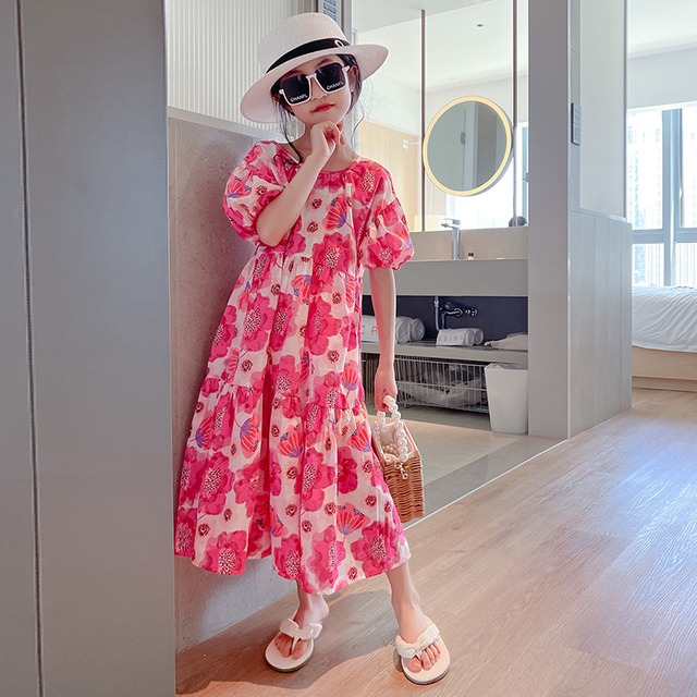 【 キッズ　110-170cm 】フラワーチュール ワンピース　　親子リンク