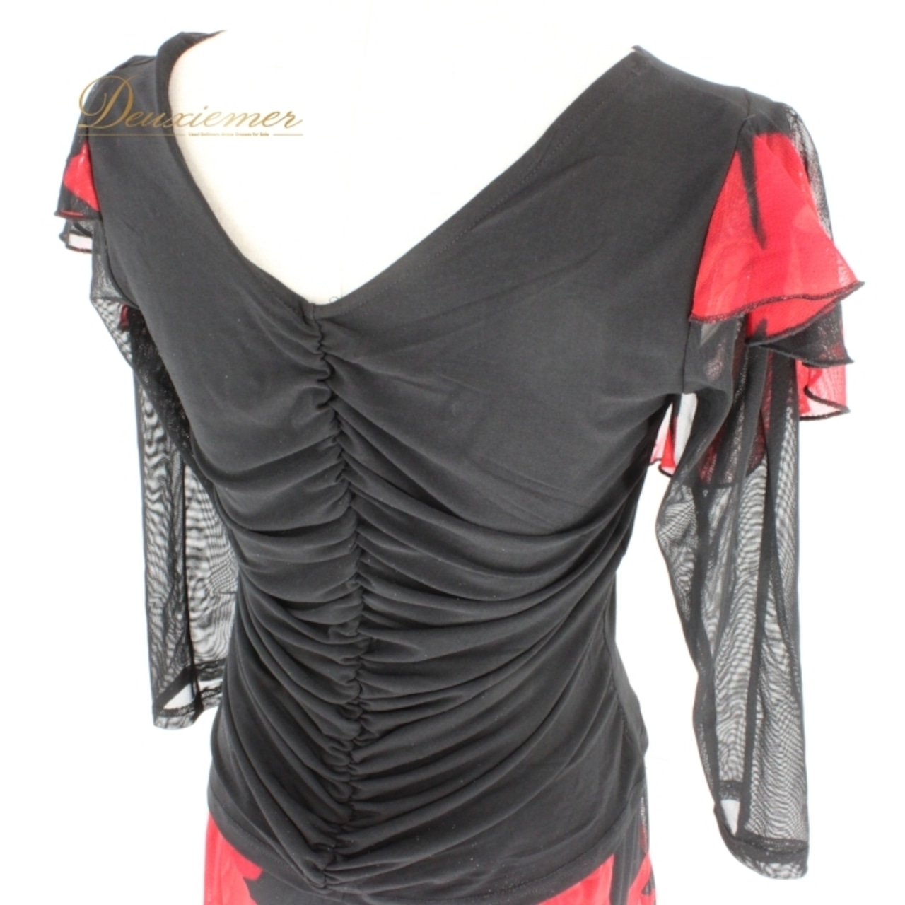 社交ダンス 衣装 スタンダード 上下セット ツーピース レッスンウェア パーティ衣装 レディース 黒 レッド系 ブラック系 赤 花柄 レース 派手 花柄ドレス フレアスカート エレガント ストレッチ素材 おしゃれ スカート付きトップス ダンスウェア フォーマル ウエストゴム 女性用 結婚式 二次会 体型カバー 高品質 ポリエステル ポリウレタン