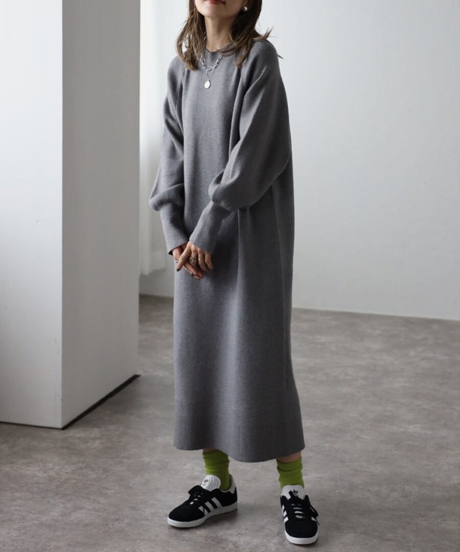 翌日発送◆ボリュームスリーブニットワンピース【w-30369】.