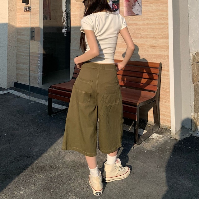 ミニマルワークデザインワイドラインハーフパンツ 1col R02407