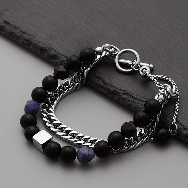 ブラックストーン二連ブレスレット ブレスレット 10055