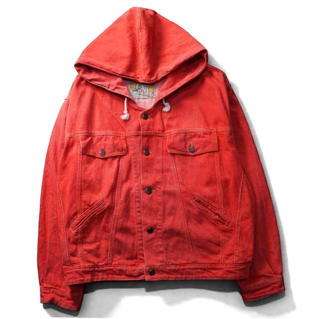 Euro vintage washed cotton denim hoodie tracker jacket