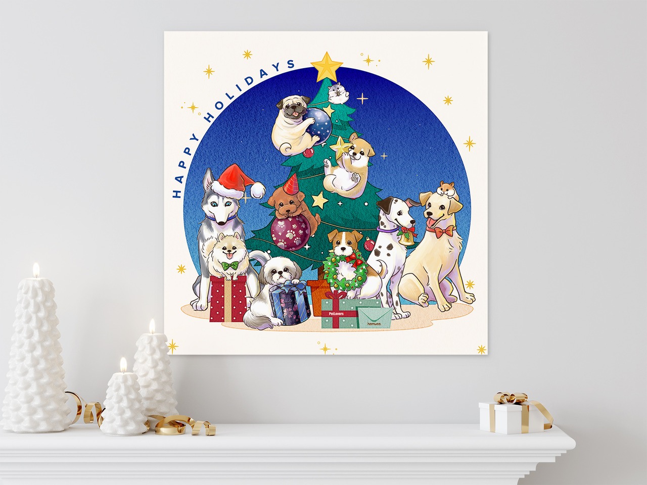 クリスマス ドッグ タペストリー 壁掛け 54×54cm Sサイズ FD-S001
