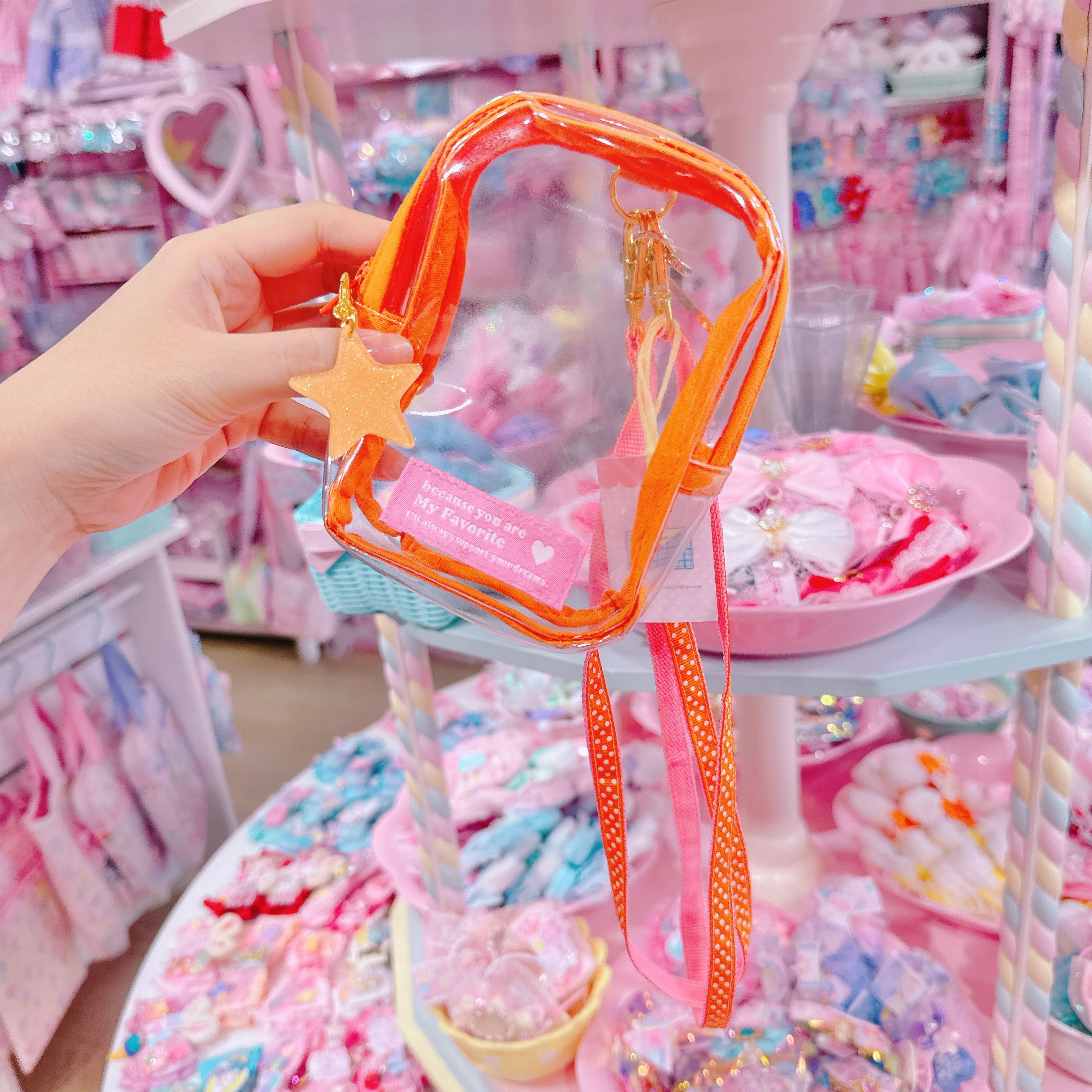 【N4】34-9クリアポーチ付きスマホストラップ（オレンジ）