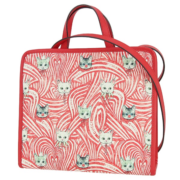 Used GUCCI グッチ ヒグチユウコ コラボ 2WAYトートバッグ チルドレンズ キャット 猫 PVC レッド ホワイト 630542 超美品