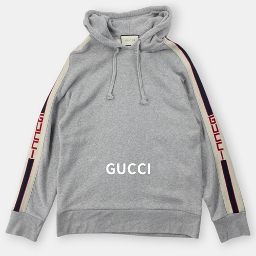 GUCCI グッチ テクニカルライン ストライプ サイドロゴ コットン プルオーバー パーカー 497249 グレー L / J&NREUSE メンズ トップス