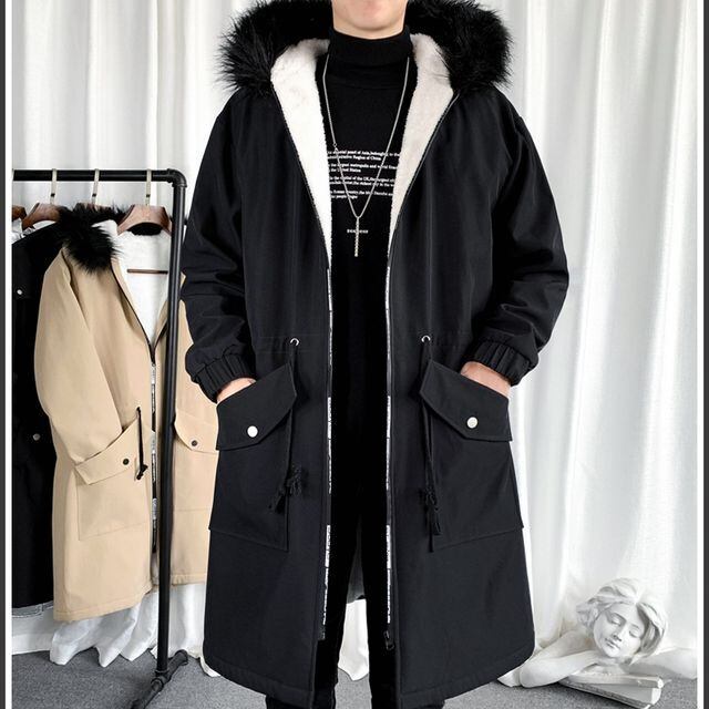 【予約販売】コート ファー フード付き 無地 オーバーサイズ ミリタリー 内ボア ブラック ベージュ ミドル丈 コート ジャケット 防寒 お洒落 こなれ感 ベーシック 秋冬 大きいサイズ M/L/XL/2XL/3XL