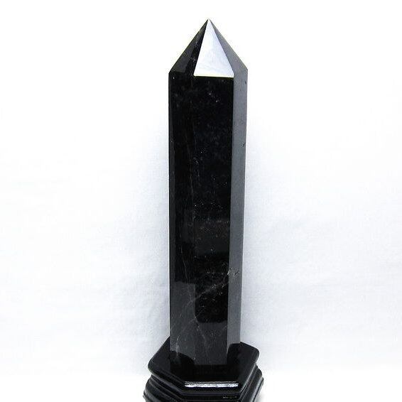 1.8Kg 黒水晶 六角柱 モリオン ポイント 置物 一点物 台座付属 152-4352