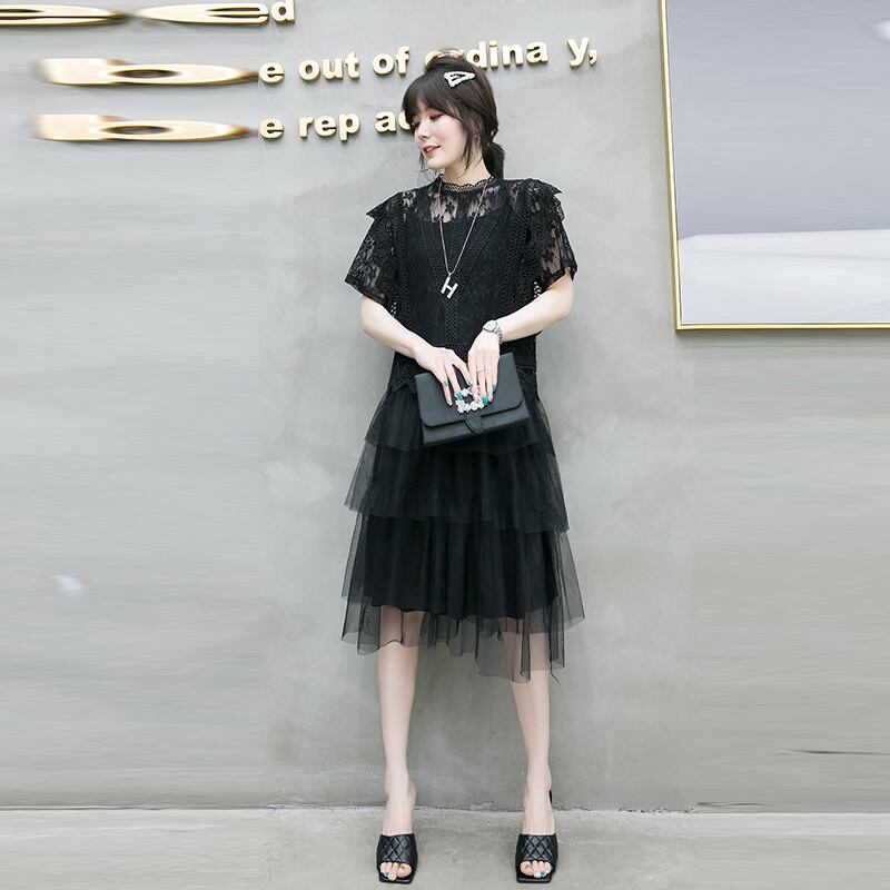 スプリングサマーレーススリムドレス 大きめサイズ 春物 夏物 ミックスインファッション24189918128