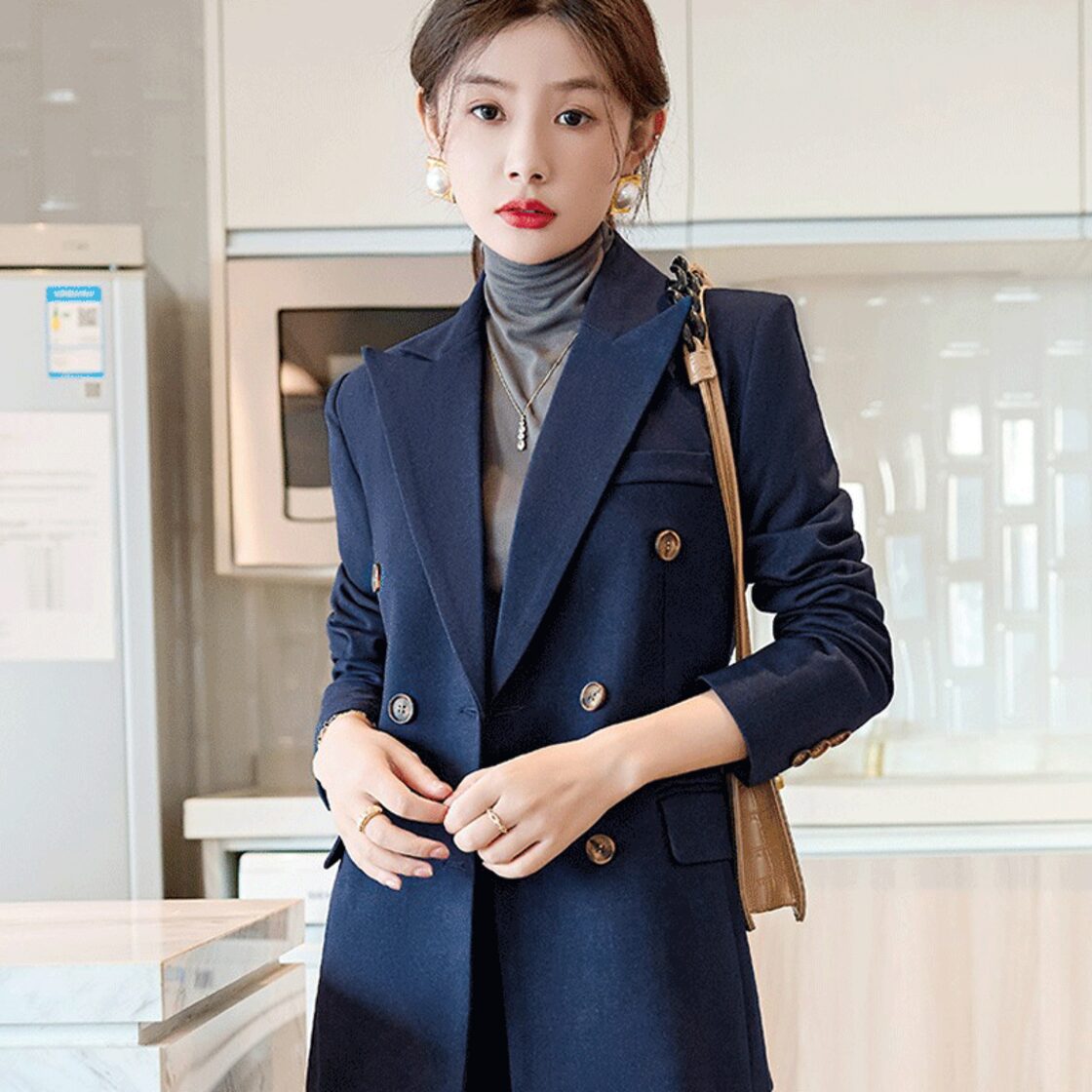 ♡美品♡シップス ロングコート【L】紺色 仕事 大きめ フード 防寒 