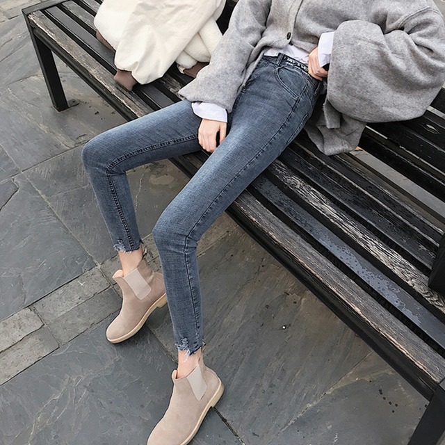 ブラックパンツ ハイウェストウェストスキニージーンズ スプリングスリムクロップド 春物 試着室34454347520