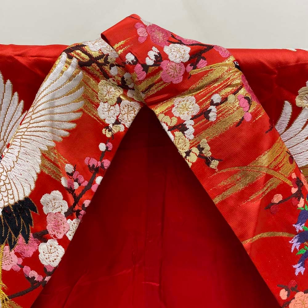 色打掛 正絹 鶴 刺繍 金 赤 打掛 Mサイズ 裄65.5 花嫁衣裳 婚礼 リサイクル 中古 ブライダル ウエディング 着物 3985 d421f8e37034ffc4d84387f823d686