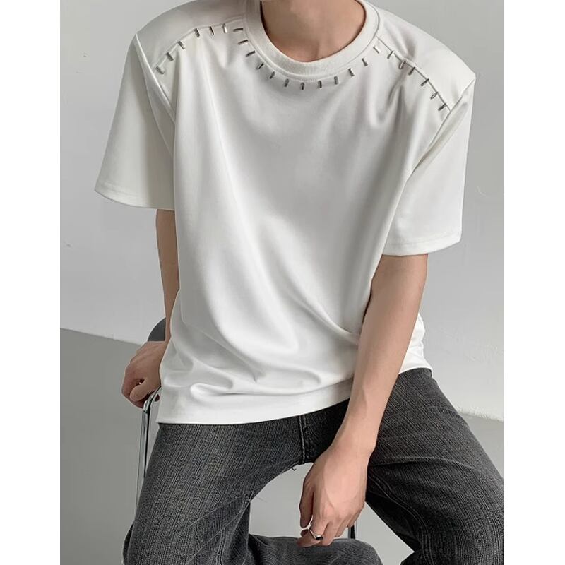 metal decoration crew neck short sleeve t-shirt mr0429