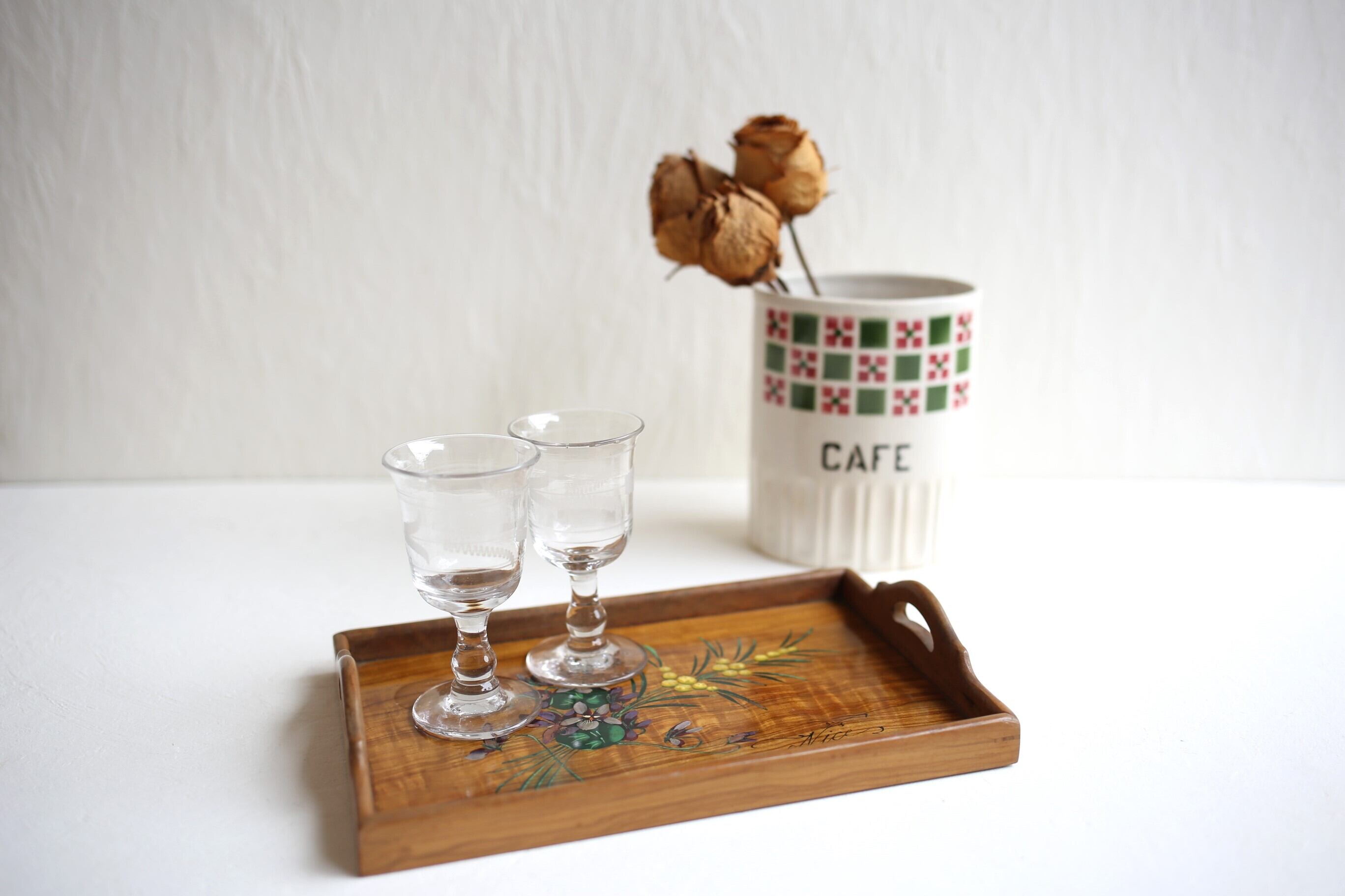 フランス アンティーク モシュリンヌ トレイ 『NICE』ミモザ×バイオレット N-04429